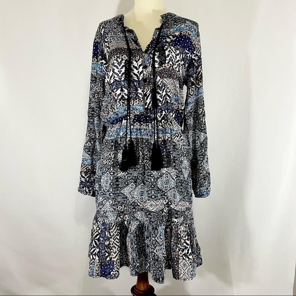 Jaase Boho Blue Floral Long Sleeve Dress Size S/M